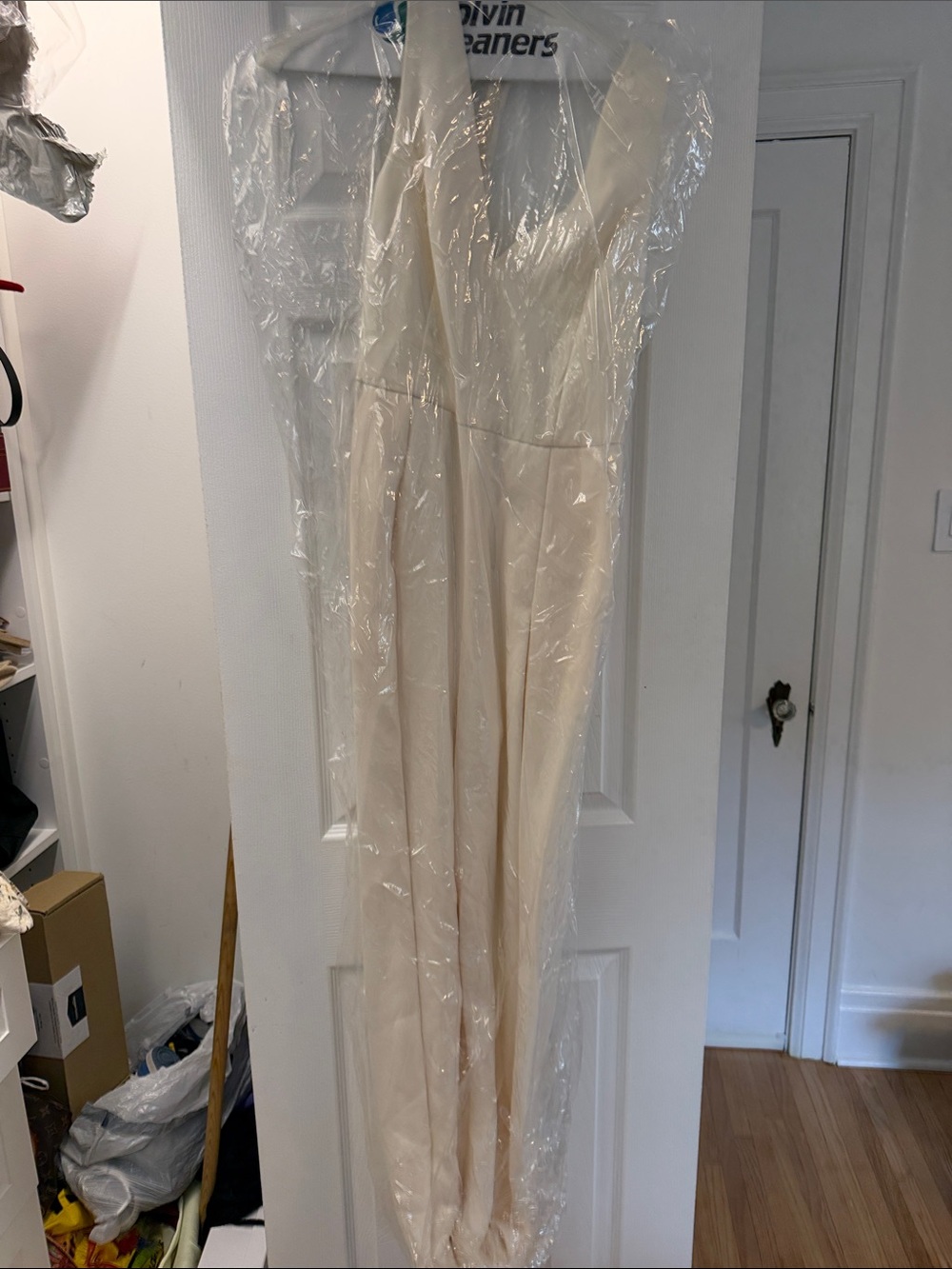 Amsale Cream Halter V-Neck Jumpsuit
